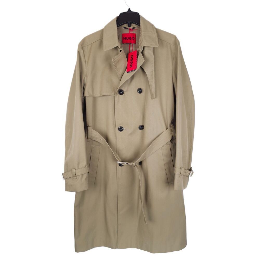Hugo Boss Mens Regular Fit Raincoat 42R Open Brown Water Repellant Belted NWT